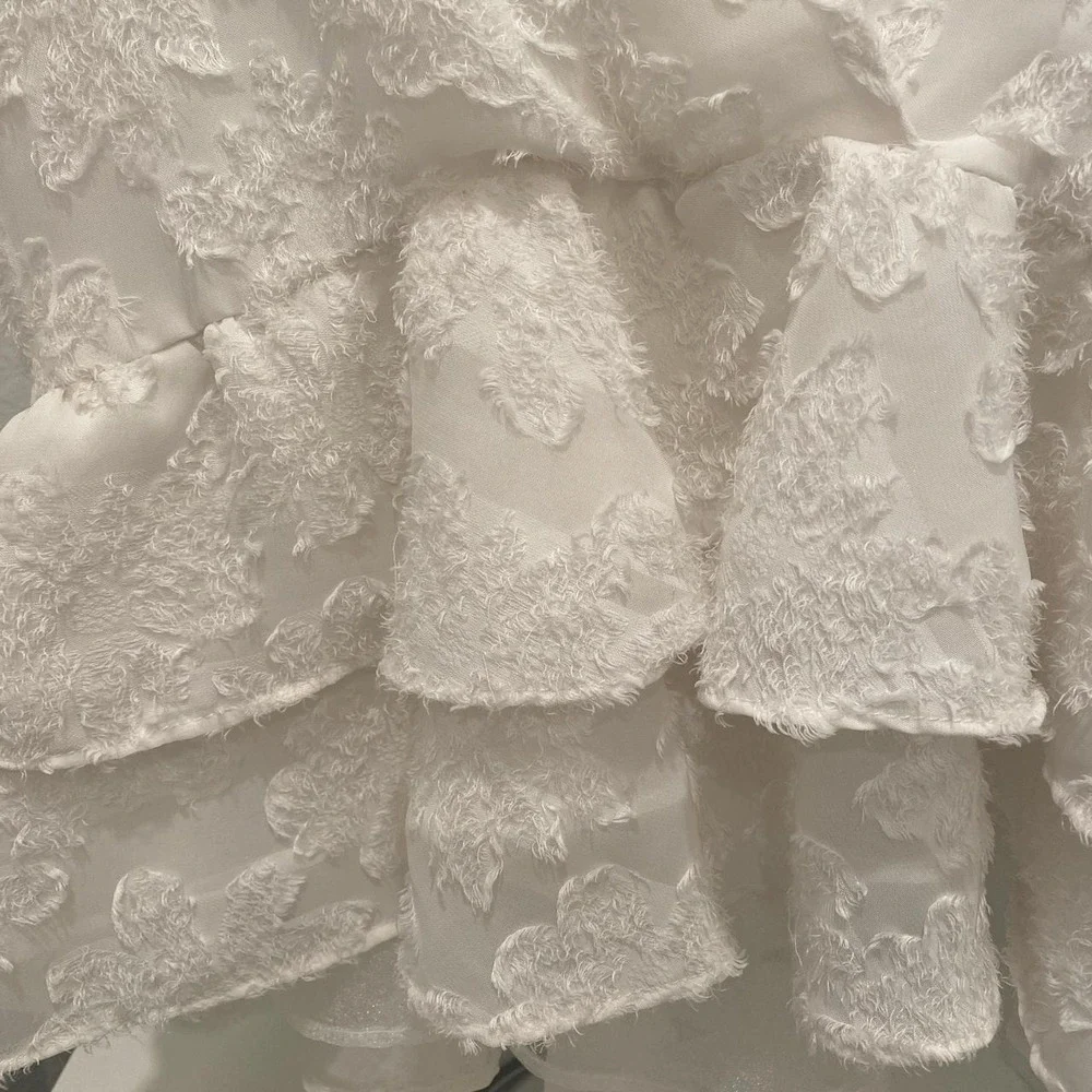 Zara Peplum Wrap Top Womens Size S White Excellent Floral Textured Puff Sleeve